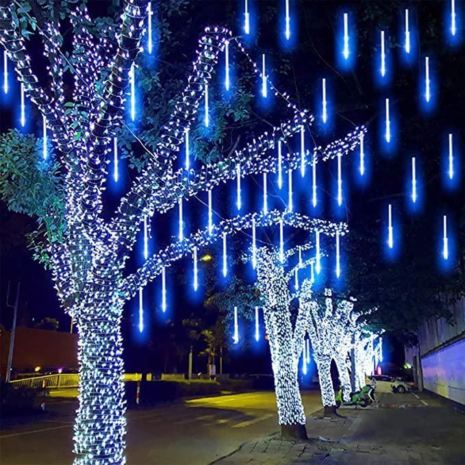 Meteor Shower String Lights Solar Power 30cm 10 Tubes 360-LED Falling Rain Drop Lights