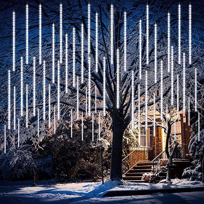 Meteor Shower String Lights Solar Power 30cm 10 Tubes 360-LED Falling Rain Drop Lights