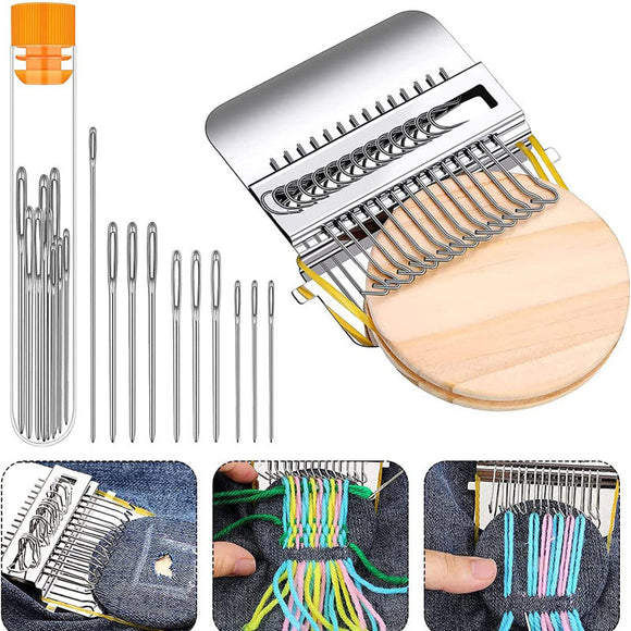 Mini DIY Darning Loom Speedweve Type Weave Tool Kit With 14 Hooks and 9 Needles