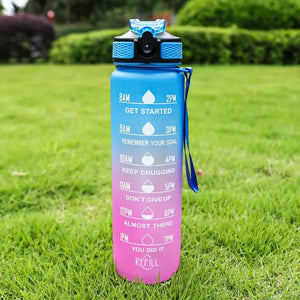 1000ML Motivational Fitness Sports Water Bottle With Time Marker & Straw