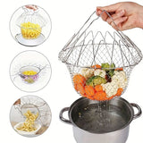 Foldable Frying Basket Kitchen Mesh Steam Rinse Strainer