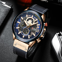 CURREN Fashion Sport Men Watch Luxury Military Leather Casual Chronograph Wristwatch