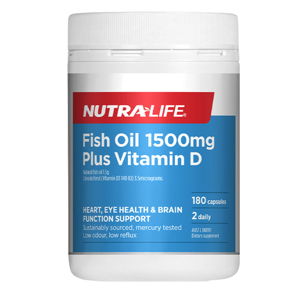 Nutra-Life Fish Oil 1500mg Plus Vitamin D 180 Caps