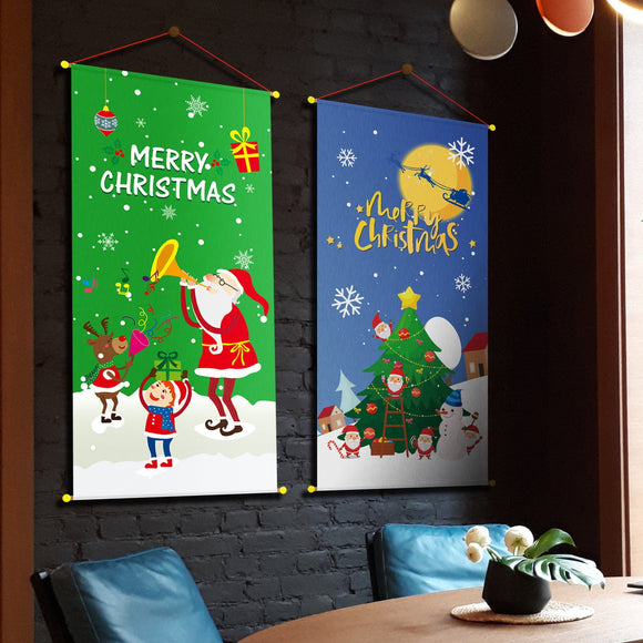 2 Packs Merry Christmas Window Sign Banners Door Porch Fabric Flag Decor 84x40cm