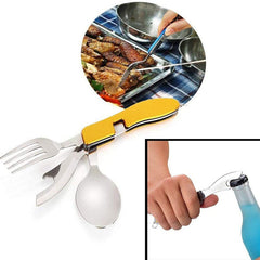 4 In 1 Outdoor Stainless Steel Spoon Folding Pocket Kits Home Picnic Hiking Travel Tools