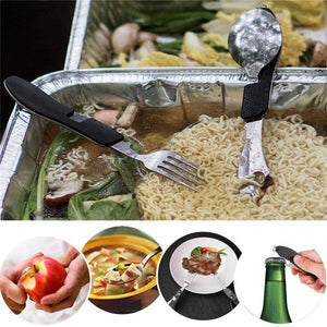 4 In 1 Outdoor Stainless Steel Spoon Folding Pocket Kits Home Picnic Hiking Travel Tools