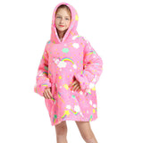 Oversized Wearable Fluffy Warm Flannel Hooded Sweatshirt Blanket Hoodie for Kids