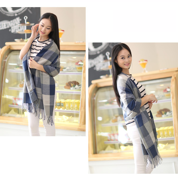 Oversized Tartan Scarf Winter Long Plaid Tassels Shawl