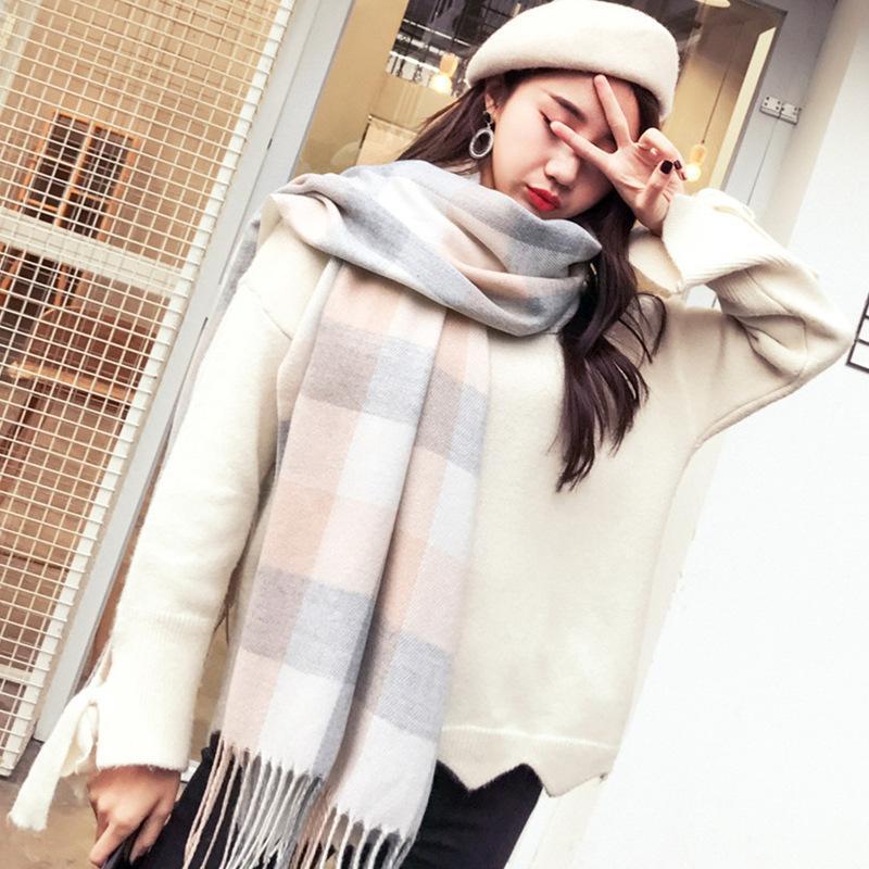 Oversized Tartan Scarf Winter Long Plaid Tassels Shawl