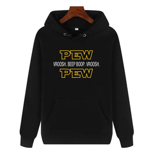 Funny Humor Print Hoodie Pew Pew Hooded Sweatshirt