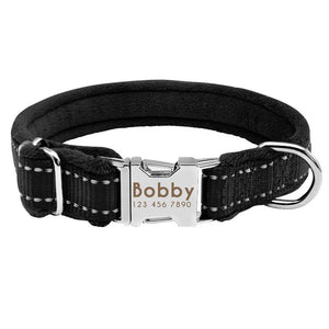 Personalized Reflective Nylon Soft Padded Dog Collar with Engrave Nameplate