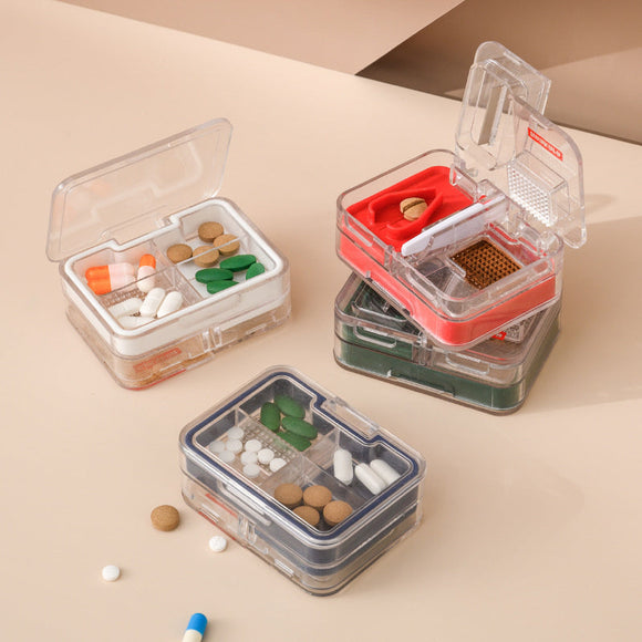 Pill Box Cut Pill Grind Pill Dispenser Moisture-Proof Rectangle for Tablet