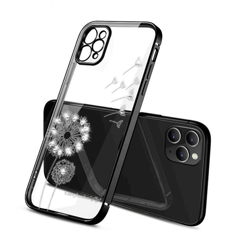 Plating Frame Transparent TPU Soft Diamond Dandelion Back Cover For iPhone Series
