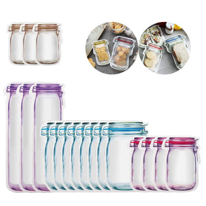 Mason Jar Zip lock Food Storage Bags Organizer Reusable