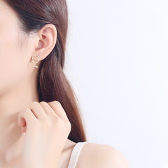 Rhinestone Circle Wreath Mermaid Fish Tail S925 Silver Stud Earrings