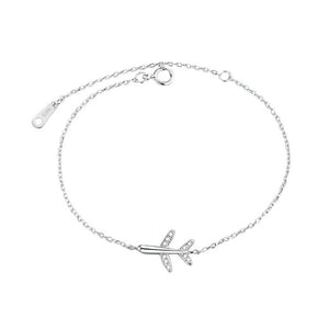 Rhinestone Crystal Airplane 925 Sterling Silver Charm Chain Bracelet