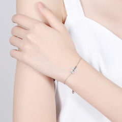 Rhinestone Crystal Airplane 925 Sterling Silver Charm Chain Bracelet