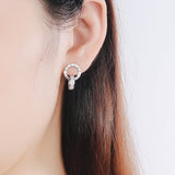 Rhinestone Double Ring 925 Sterling Silver Stud Earrings