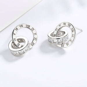 Rhinestone Double Ring 925 Sterling Silver Stud Earrings