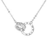 Rhinestone Double Ring Pendant S925 Sterling Silver Chain Necklace