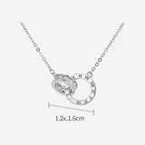 Rhinestone Double Ring Pendant S925 Sterling Silver Chain Necklace