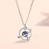 Rhinestone Dream Aurora Planet Pendant S925 Sterling Silver Chain Necklace