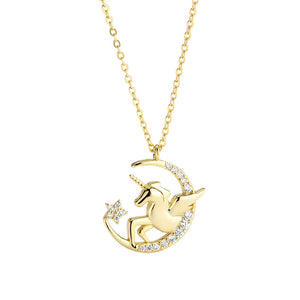 Rhinestone Gold Plated Unicorn S925 Sterling Silver Necklace