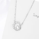 Rhinestone Half Moon Star Pendant S925 Sterling Silver Necklace