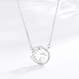 Rhinestone Half Moon Star Pendant S925 Sterling Silver Necklace