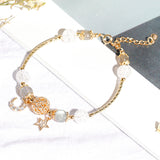 Rhinestone Moon Star Gray Moonstone Crystal Stone Bangle Bracelet