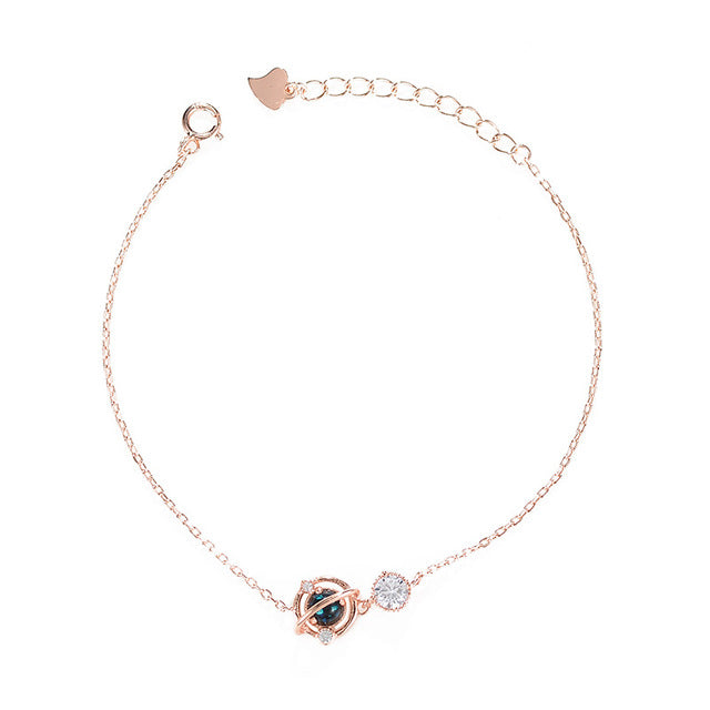 Planet Glitter Planet Blue Crystal 925 Sterling Silver Resizable Bracelets