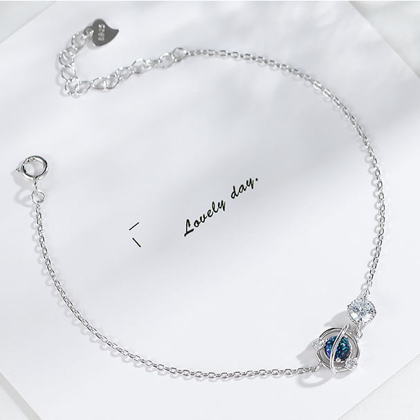 Planet Glitter Planet Blue Crystal 925 Sterling Silver Resizable Bracelets