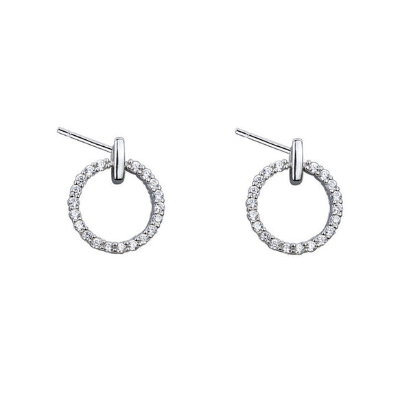 Rhinestone Ring Circle 925 Sterling Silver Stud Earrings