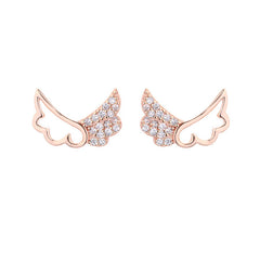 Rhinestone Rose Gold Unicorn Wing 925 Sterling Silver Tassel Earrings