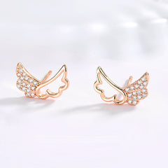 Rhinestone Rose Gold Unicorn Wing 925 Sterling Silver Tassel Earrings