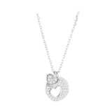 Rhinestone Round Plate Heart Pendant S925 Sterling Silver Necklace