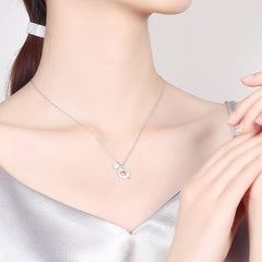 Rhinestone Round Plate Heart Pendant S925 Sterling Silver Necklace