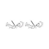 Rhinestone Star and Half Moon 925 Sterling Silver Stud Earrings