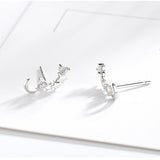 Rhinestone Star and Half Moon 925 Sterling Silver Stud Earrings