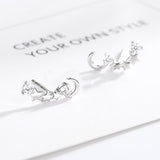 Rhinestone Star and Half Moon 925 Sterling Silver Stud Earrings