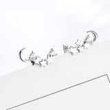 Rhinestone Star and Half Moon 925 Sterling Silver Stud Earrings