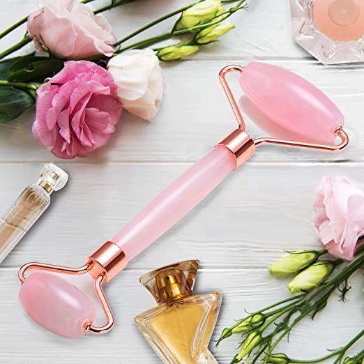 Rose Quartz Jade Roller Facial Massager and Gua Sha Scraping Tool