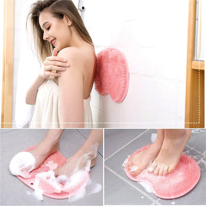 Wall Mounted Back Scrubber Silicone Bath Massage Cushion Brush with Suction Cups