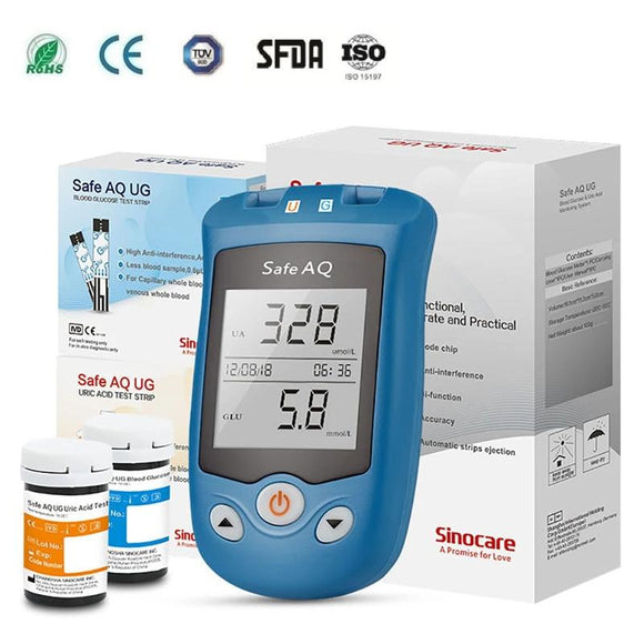 Sinocare Safe AQ UG Blood Glucose & Uric Acid 2 In 1 Monitor Meter