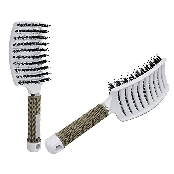 Soft Boar Bristle Hair Brush Curved Vented Detangling Pin Massager Comb