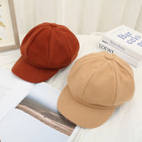 Winter Wool Beret Hat Solid Women Cabbie Visor Newsboy Cap