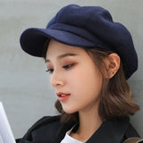 Winter Wool Beret Hat Solid Women Cabbie Visor Newsboy Cap