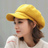 Winter Wool Beret Hat Solid Women Cabbie Visor Newsboy Cap