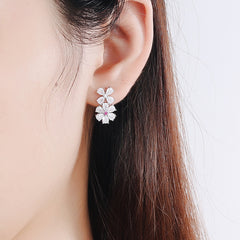 Sparkling Cubic Zirconia Daisy Flower S925 Silver Stud Earrings