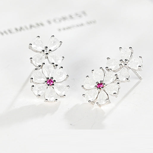 Sparkling Cubic Zirconia Daisy Flower S925 Silver Stud Earrings